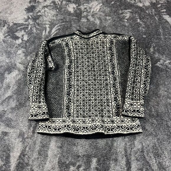 Kaare Gjose Made In Norway Pure New Wool Black White Cardigan Sweater S *Read - Picture 8 of 10